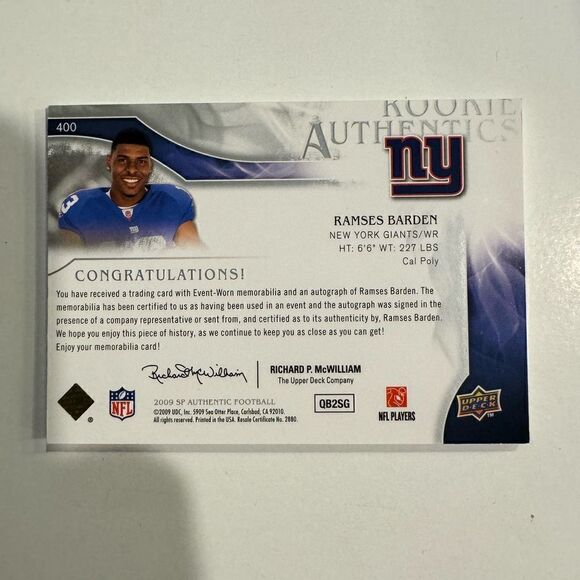 Ramses barden 2009 Upperdeck sp authentic rookie patch serial mint - Picture 5 of 5